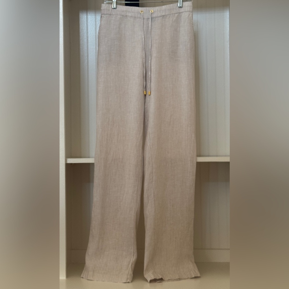 Ellen Tracy Linen Drawstring Pants | Size Small | Coastal Beige Wide Leg - Picture 2 of 8